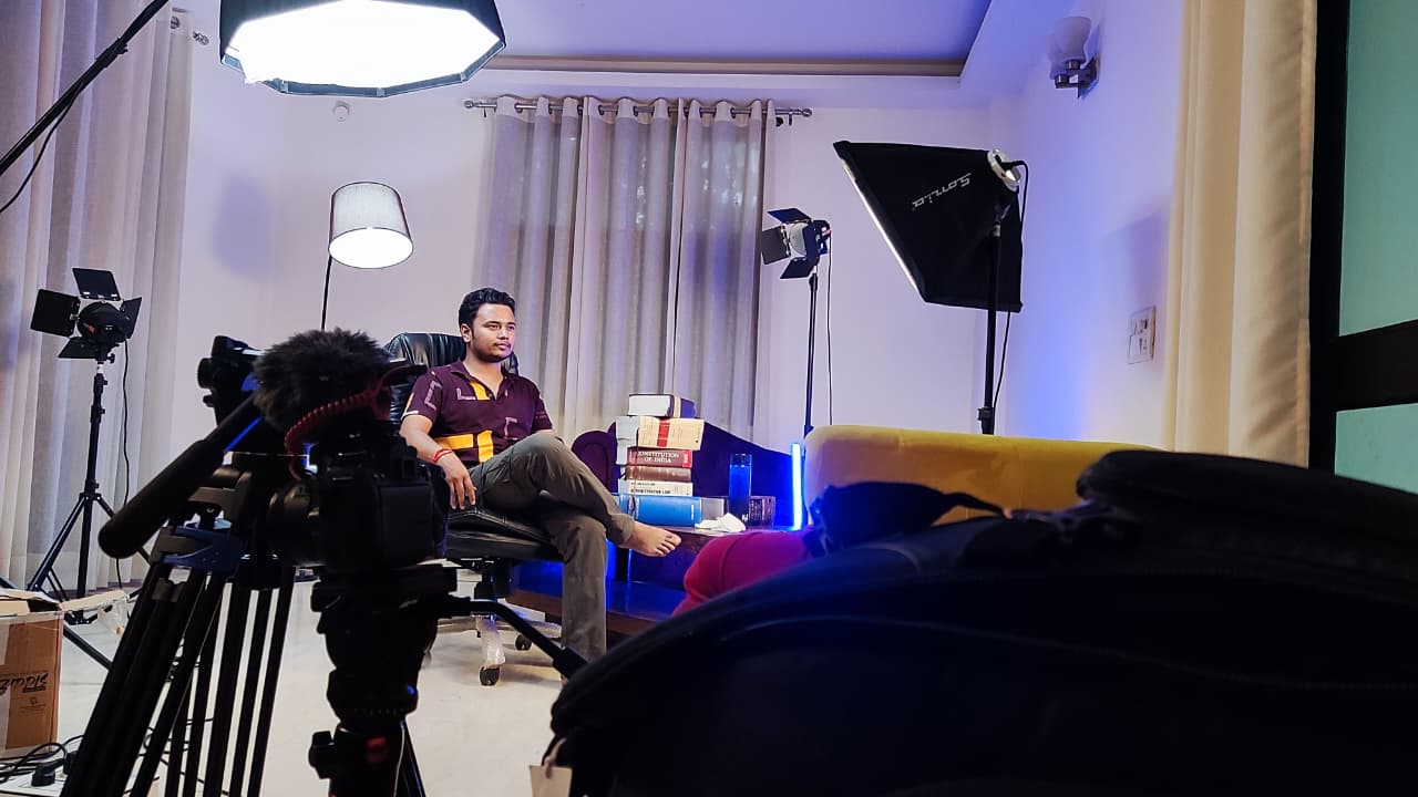 Behind the scenes — Studio with blue lighting