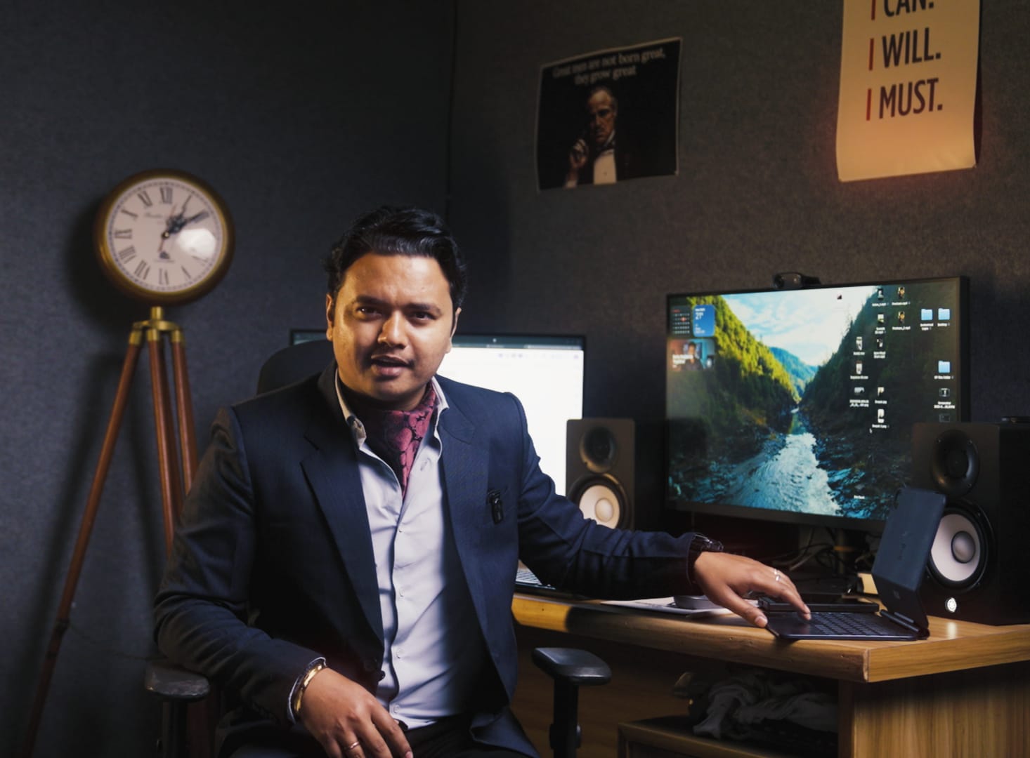 Deepak at his editing workstation